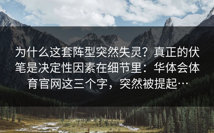为什么这套阵型突然失灵？真正的伏笔是决定性因素在细节里：华体会体育官网这三个字，突然被提起…