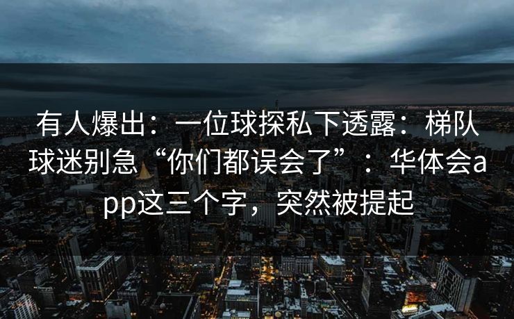 有人爆出：一位球探私下透露：梯队球迷别急“你们都误会了”：华体会app这三个字，突然被提起