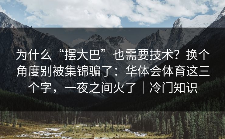 为什么“摆大巴”也需要技术？换个角度别被集锦骗了：华体会体育这三个字，一夜之间火了｜冷门知识